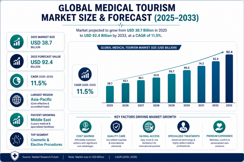 The Global Medical Tourism Market is witnessing strong growth as patients increasingly travel across borders to access affordable, high-quality, and specialized medical treatments.
