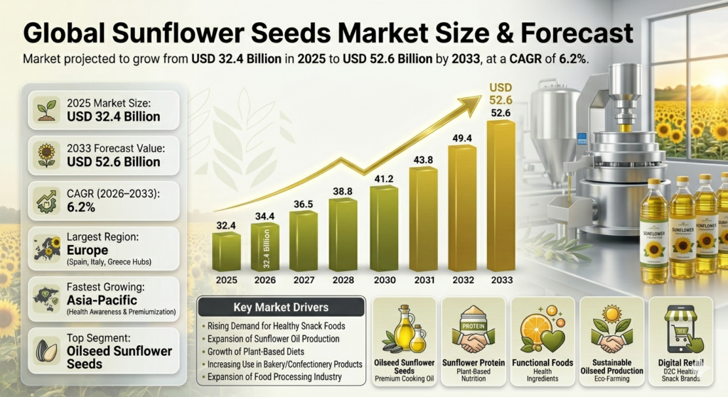 The Global Sunflower Seeds Market is experiencing steady growth as consumers increasingly adopt nutritious, plant-based, and protein-rich foods as part of healthier dietary habits.