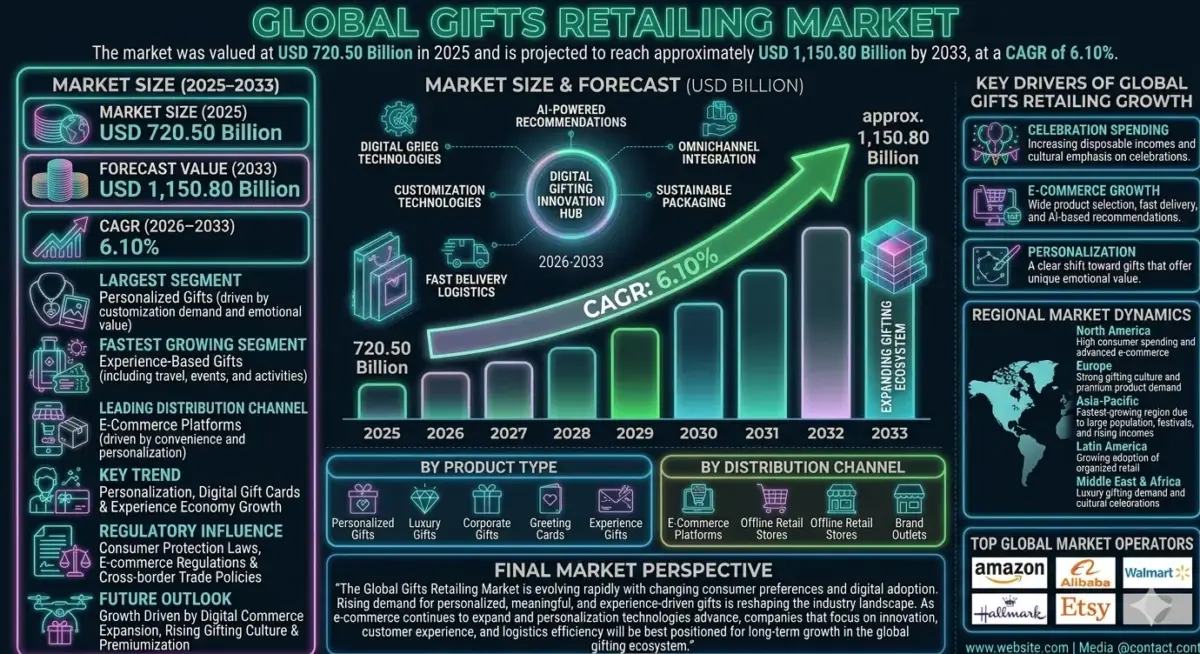The market is highly seasonal and influenced by festivals, holidays, weddings, corporate events, and personal celebrations. Increasing digitalization and the rise of online gifting platforms have significantly transformed consumer purchasing behavior, enabling convenient and customized gifting solutions.