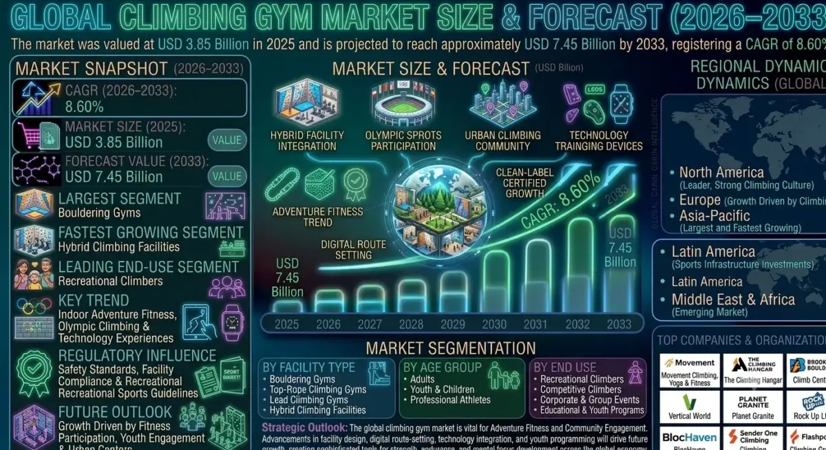 Climbing gyms are indoor facilities designed to simulate outdoor climbing experiences through artificial climbing walls, bouldering areas, lead climbing routes, and training zones