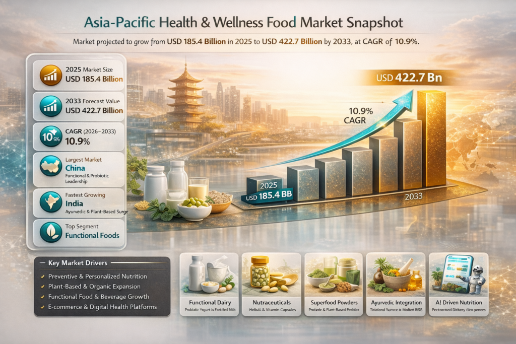 The Asia-Pacific Health and Wellness Food Market is entering a high-growth phase as consumers across the region increasingly prioritize preventive healthcare, nutritional awareness, and lifestyle-oriented dietary choices.