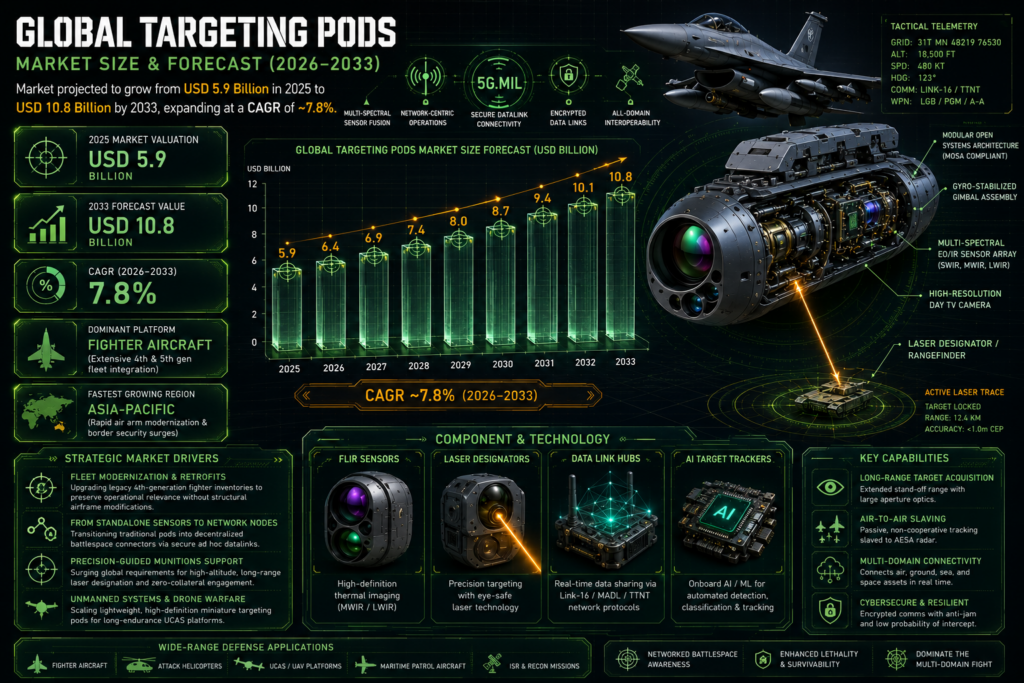 The targeting pods market forms a critical segment of the global military avionics and airborne defense systems industry.