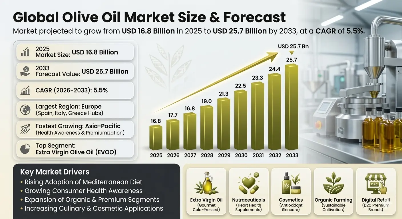 Global Olive Oil Market is buzzing. Olive oil's trending. People are switching to this heart-healthy, natural oil for cooking and wellness.