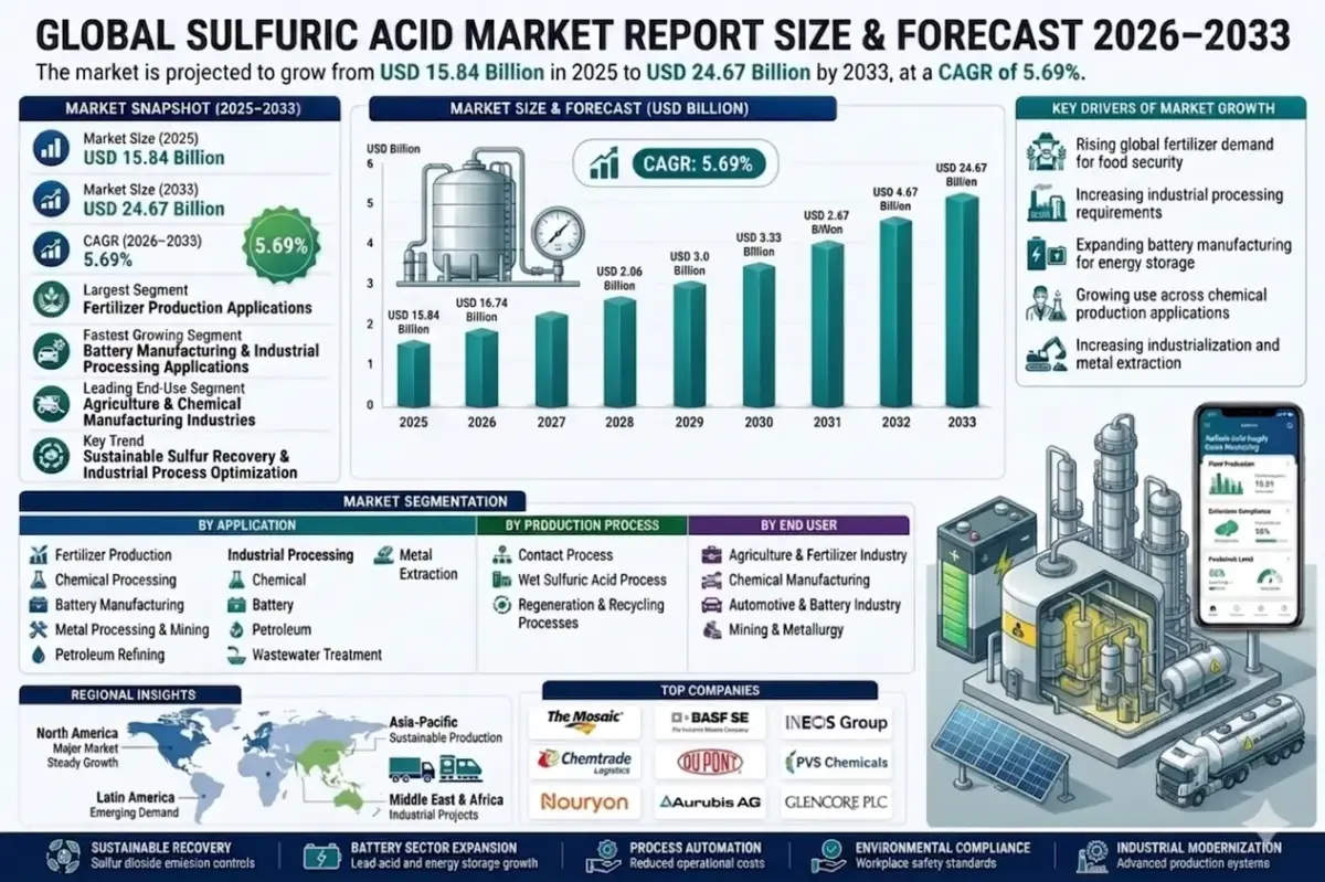 Sulfuric acid is a highly corrosive mineral acid widely used as a critical industrial feedstock across multiple manufacturing and processing sectors.