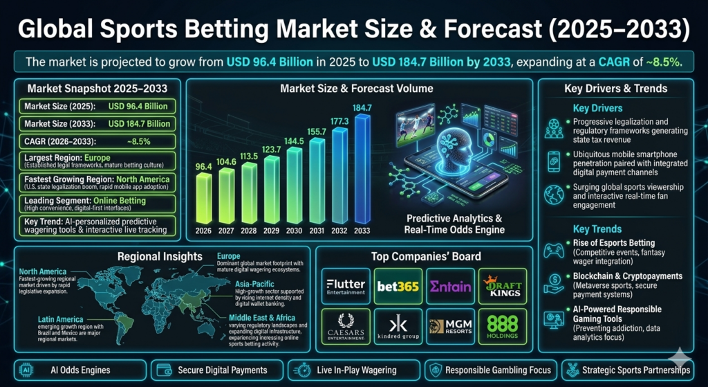 The sports betting market forms a significant segment of the global online gaming, entertainment, and digital wagering industry.