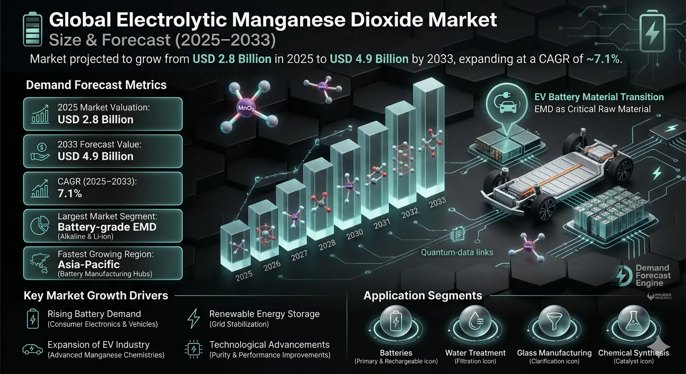 The electrolytic manganese dioxide market forms an essential segment of the global battery materials and specialty chemicals industry.