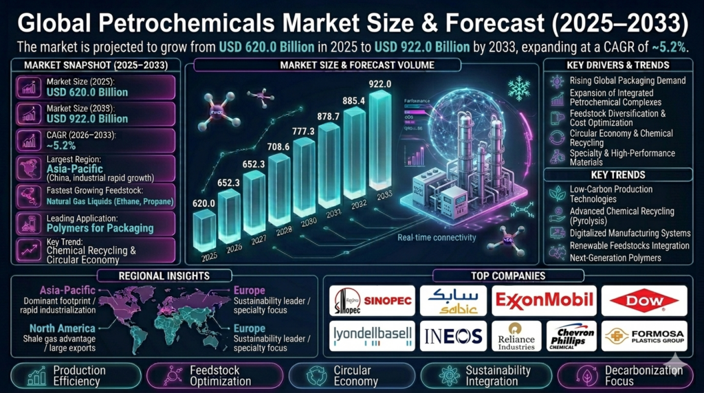 The petrochemicals market forms a foundational segment of the global industrial chemicals sector, supporting essential manufacturing processes across nearly every major industry.