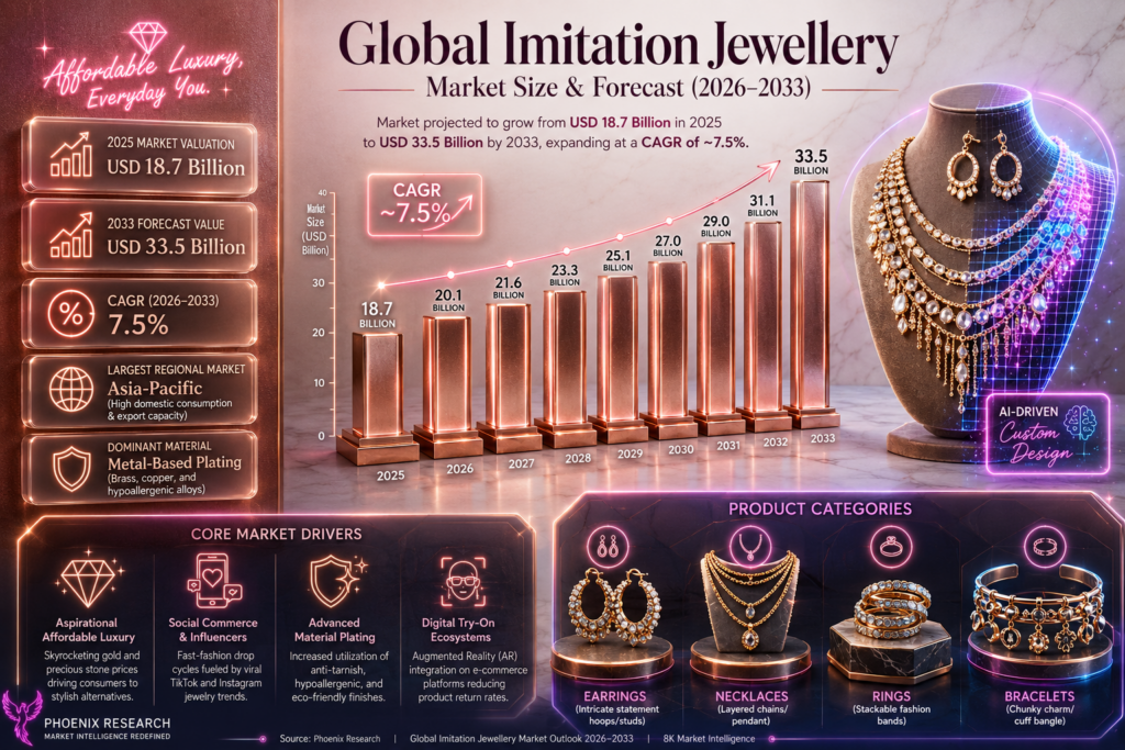 The imitation jewellery market forms a significant segment of the global fashion accessories and lifestyle products industry.