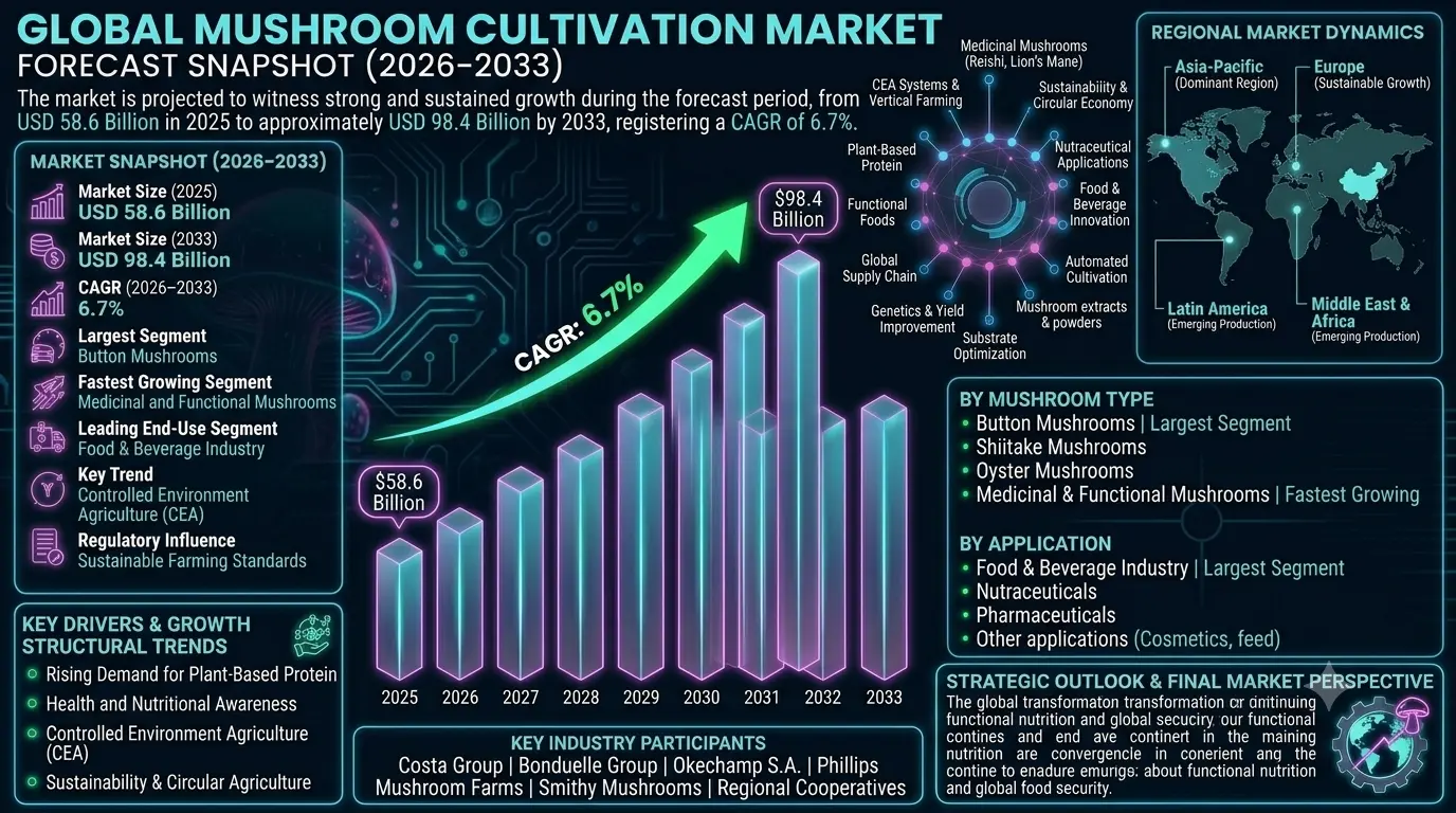 Global mushroom cultivation market Size and share Analysis 2026-2033