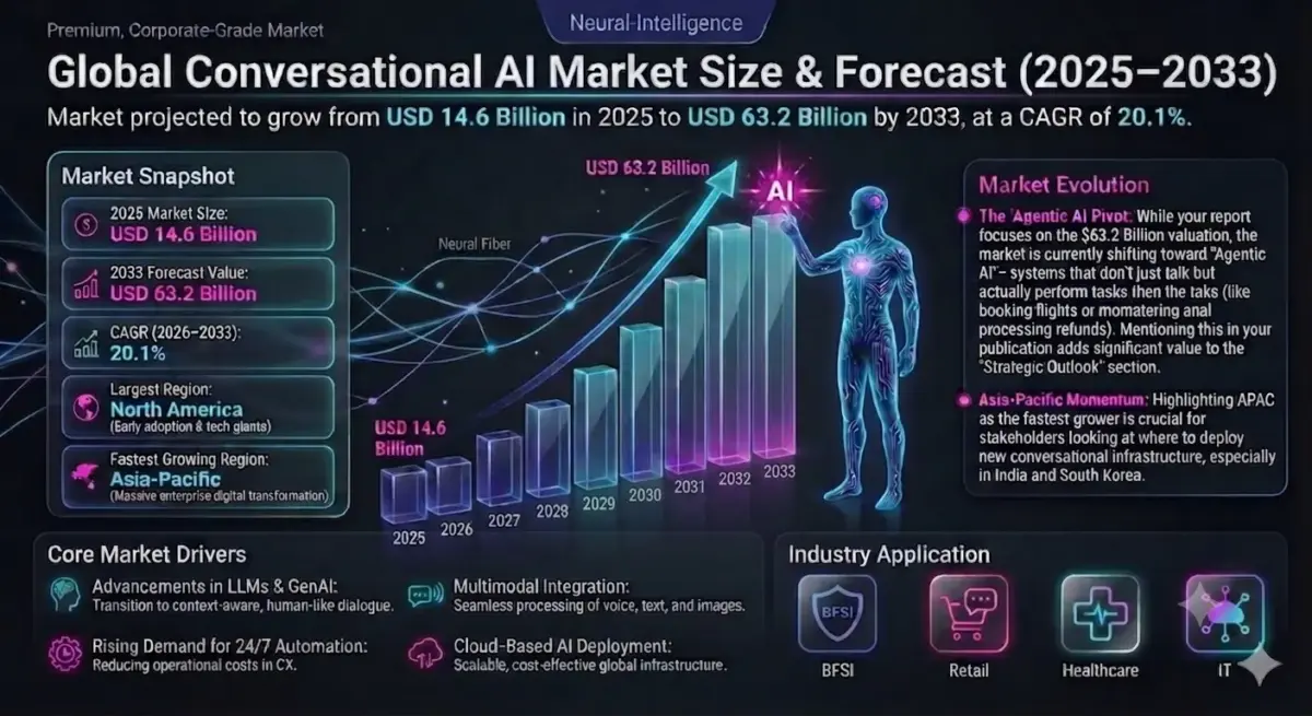 The conversational AI market forms a critical segment of the broader artificial intelligence and enterprise automation ecosystem.