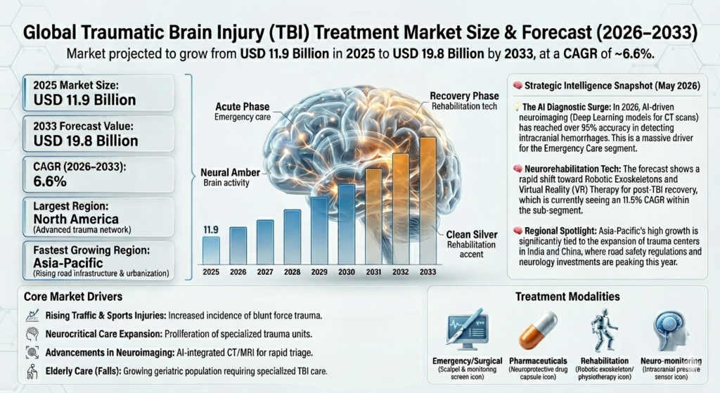 The TBI treatment market encompasses a wide range of medical services and products including emergency care, surgical procedures, pharmaceutical therapies, rehabilitation services, and neurocritical monitoring systems.