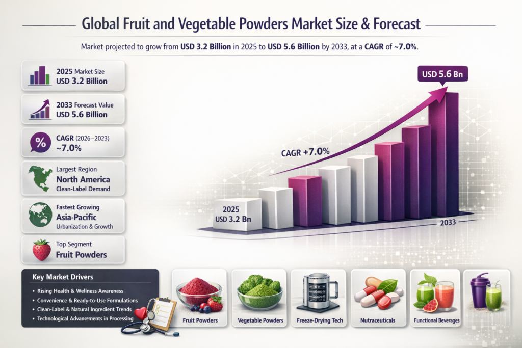 The Global Fruit and Vegetable Powders Market is experiencing robust growth, driven by rising consumer demand for convenience, clean-label foods, and nutrient-dense functional ingredients.