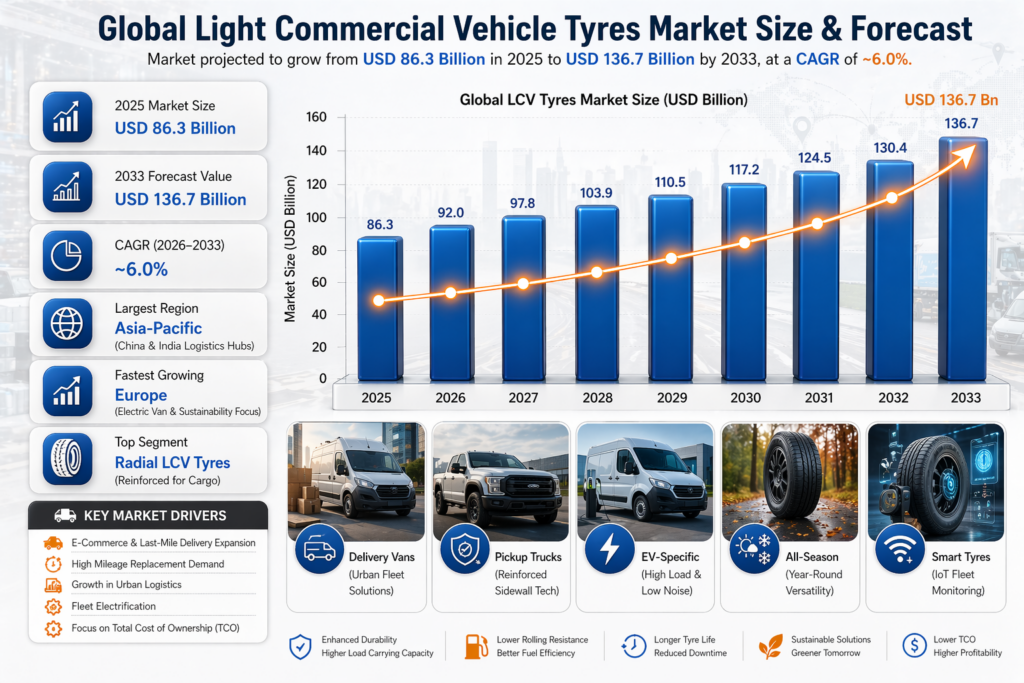 The Global Light Commercial Vehicle Tyres Market is all about tyres for vans, pickups, and other workhorses .