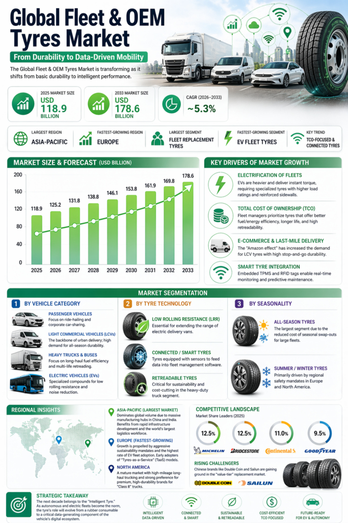The Global Fleet & OEM Tyres Market is a big deal . It's all about supplying tyres to companies that run lots of vehicles - think trucks, buses, vans .