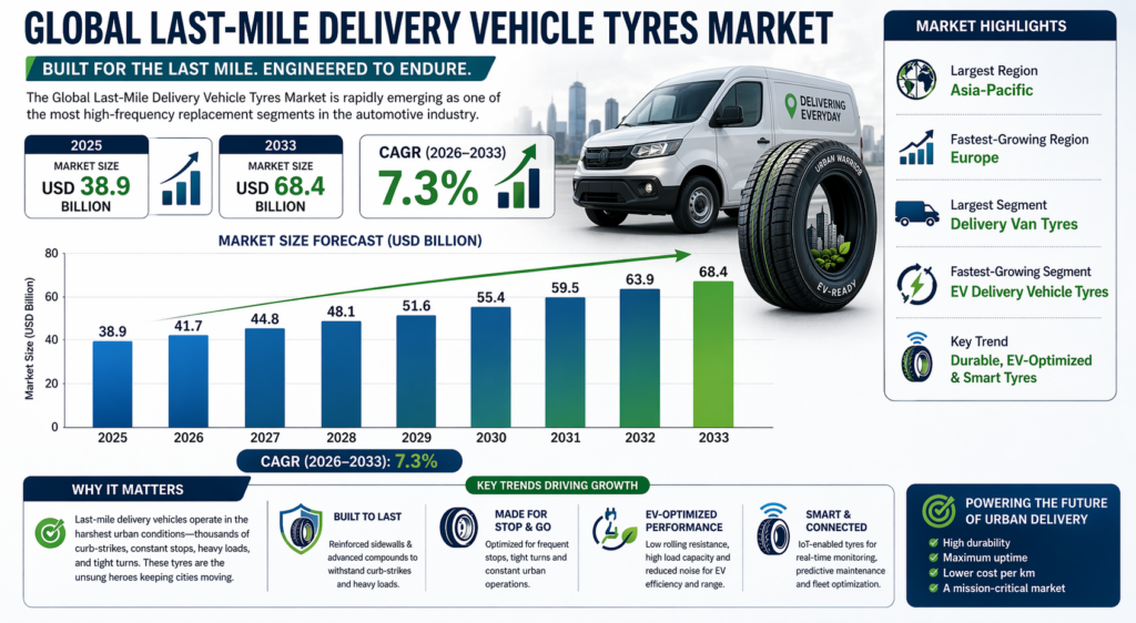 The Global Last-Mile Delivery Vehicle Tyres Market is all about tyres for the vehicles that bring goods to your door .