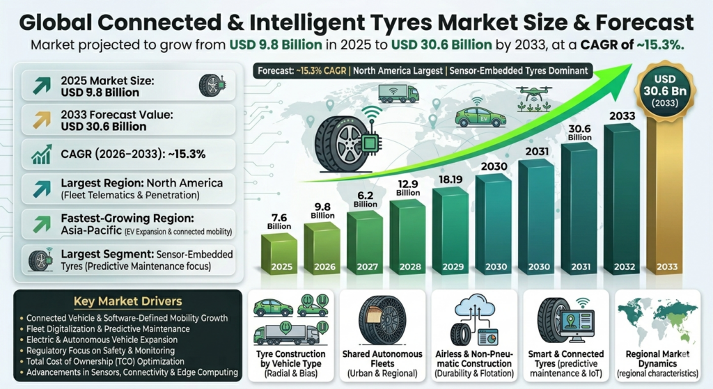 The Global Connected & Intelligent Tyres Market brings tyres with a brain and a voice .