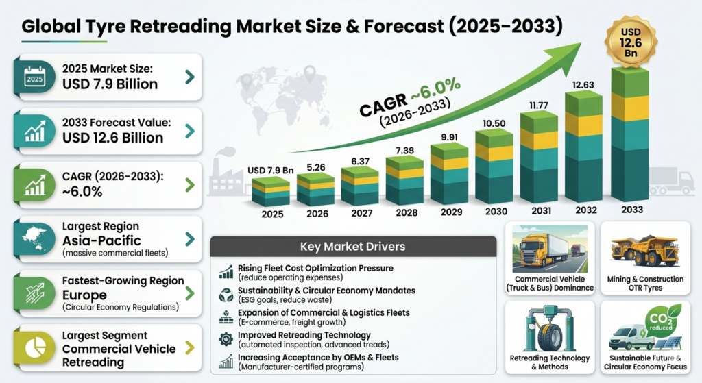 The Global Tyre Retreading Market is all about giving worn tyres a second life by swapping out the tread while keeping the original casing—super cost-efficient. 