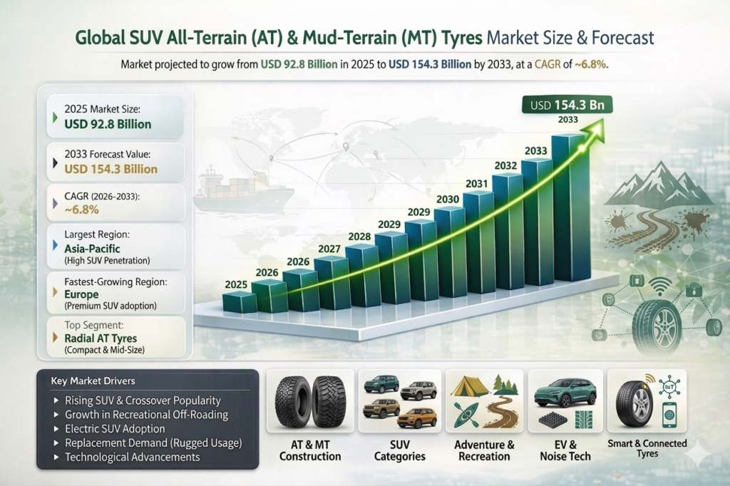 The Global SUV All-Terrain (AT) & Mud-Terrain (MT) Tyres Market is all about tyres for off-road adventures .