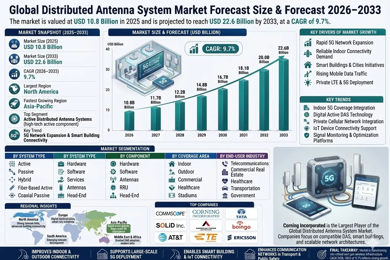 The Global Distributed Antenna System (DAS) Market is experiencing significant growth as demand for reliable indoor and outdoor wireless connectivity continues to increase.