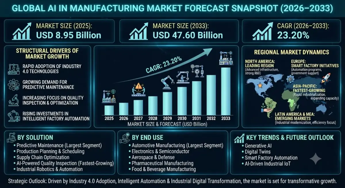 Artificial Intelligence (AI) in manufacturing refers to the use of machine learning, deep learning, computer vision, natural language processing, robotics, and advanced analytics to automate and optimize industrial production processes.