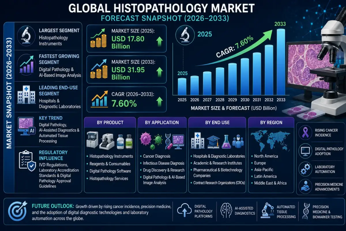 Histopathology involves the microscopic examination of tissue samples to diagnose diseases such as cancer, inflammatory disorders, and infectious diseases.
