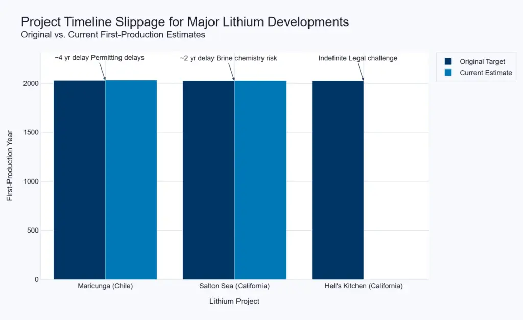 risk 3 chart project timeline slippage for major lithium developments of global lithium mining market